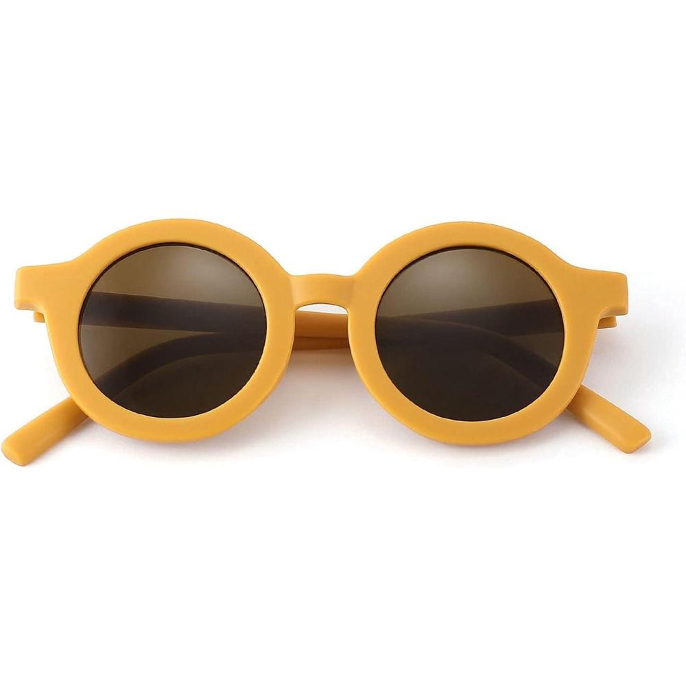 imageFEISEDY Cute Round Sunglasses for Kids Girls Boys Babies UV400 Protection Pecfect for Outdoor Activities or Gifts B2788001 Yellow Frame Tea Lens