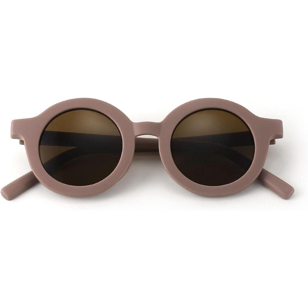 imageFEISEDY Cute Round Sunglasses for Kids Girls Boys Babies UV400 Protection Pecfect for Outdoor Activities or Gifts B2788002 Purple Frame Tea Lens
