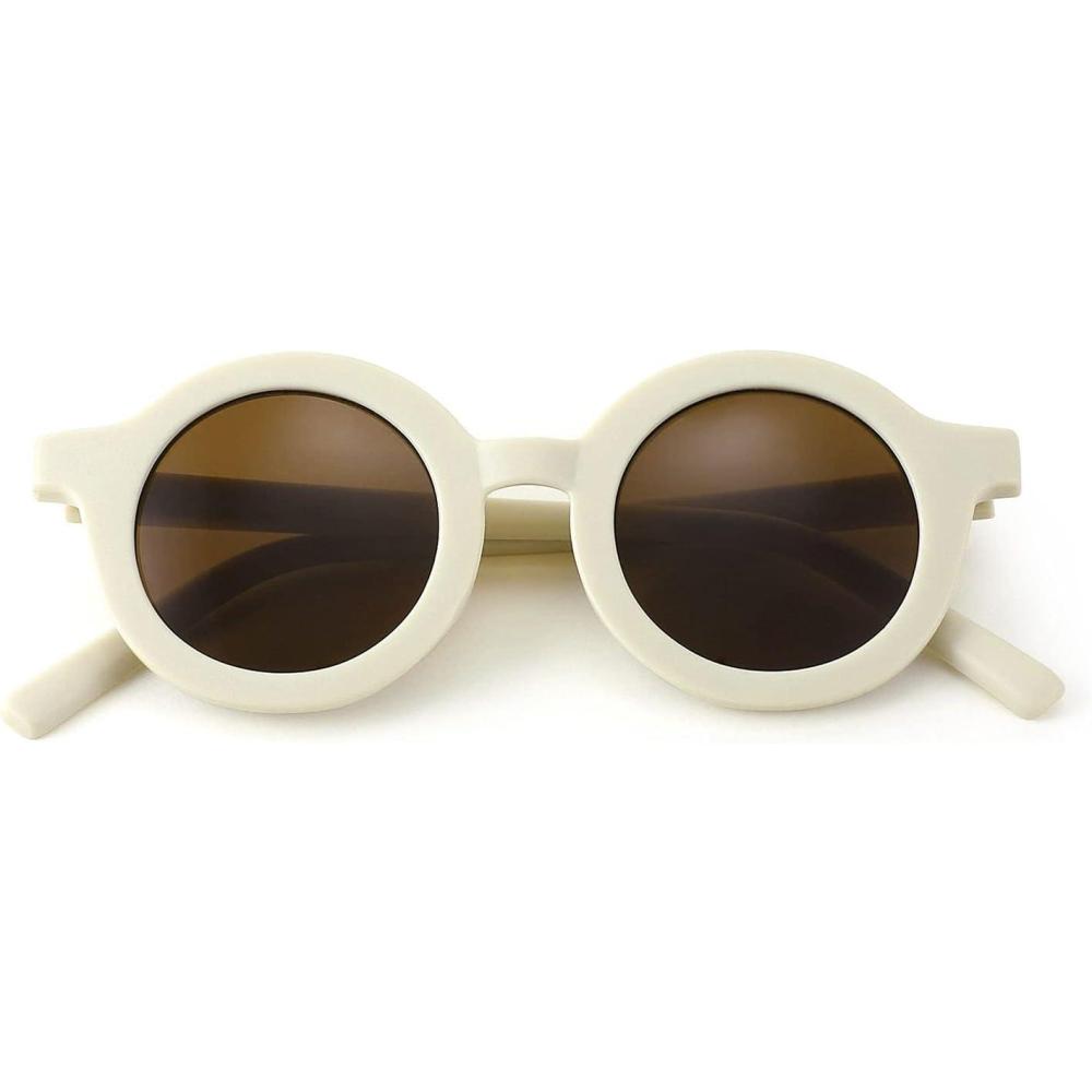 imageFEISEDY Cute Round Sunglasses for Kids Girls Boys Babies UV400 Protection Pecfect for Outdoor Activities or Gifts B2788005 White Frame Tea Lens