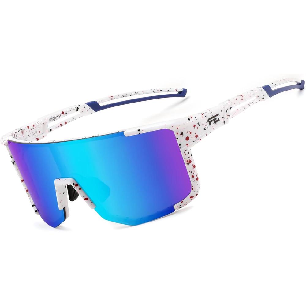 imageFEISEDY Cycling Glasses Sports Sunglasses for Men Women Lightweight TR90 Frame UV400 MTB Running Fishing Baseball B0224White Frame Blue Mirrored Lens