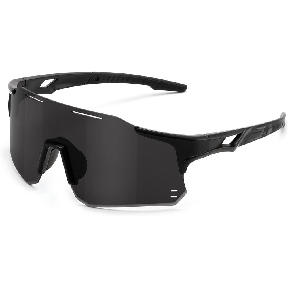 imageFEISEDY Cycling Glasses Sports Sunglasses for Men Women Youth Kids Baseball Softball Running Sunglasses B0223Black Frame Grey Lens