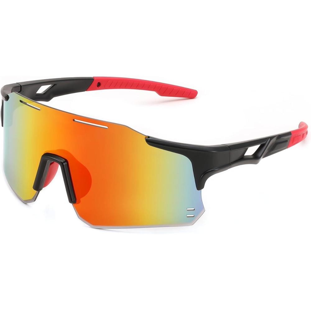 imageFEISEDY Cycling Glasses Sports Sunglasses for Men Women Youth Kids Baseball Softball Running Sunglasses B0223Black Frame Red Mirrored Lens