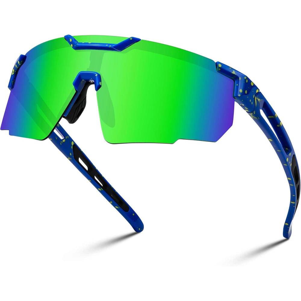 imageFEISEDY Cycling Sunglasses for Men Women Sport Sunglasses for Baseball Softball Running Fishing Golf UV400 B0167Blue Frame Green Mirrored Lens
