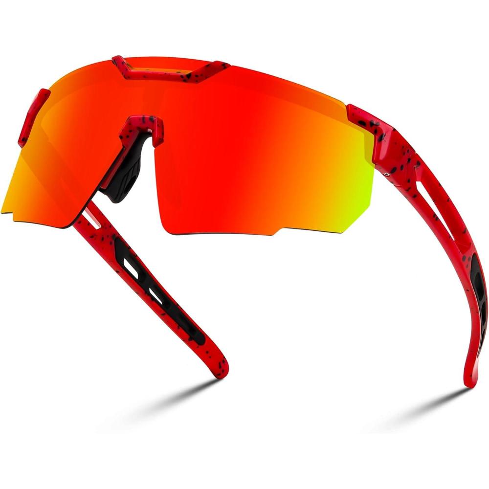 imageFEISEDY Cycling Sunglasses for Men Women Sport Sunglasses for Baseball Softball Running Fishing Golf UV400 B0167Red Frame Red Mirrored Lens
