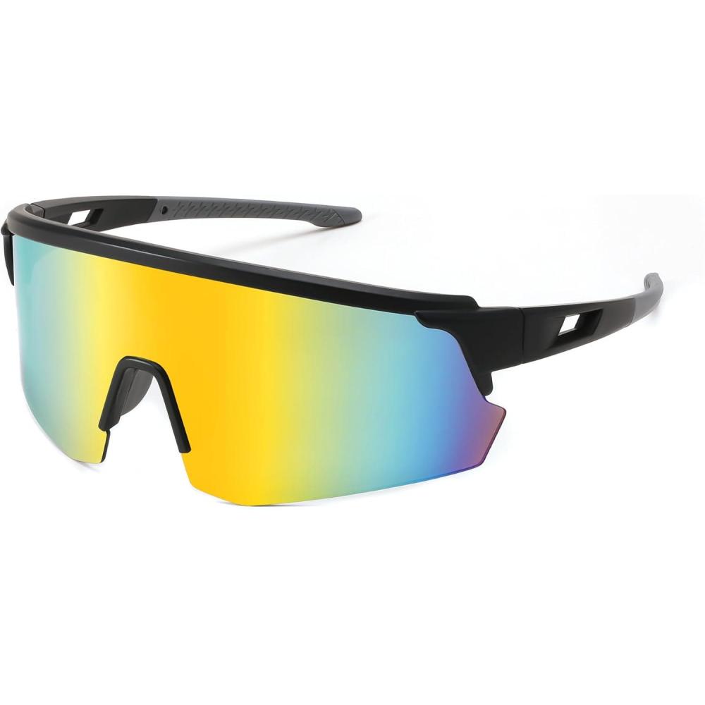 imageFEISEDY Cycling Sunglasses for Men Women Sports Glasses for Youth Running Baseball Shades UV400 Protection B0108Black Frame Yellow Mirror Lens