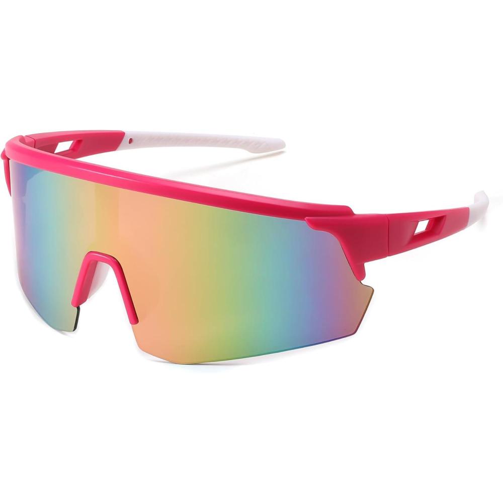 imageFEISEDY Cycling Sunglasses for Men Women Sports Glasses for Youth Running Baseball Shades UV400 Protection B0108Pink Frame Pink Mirror Lens