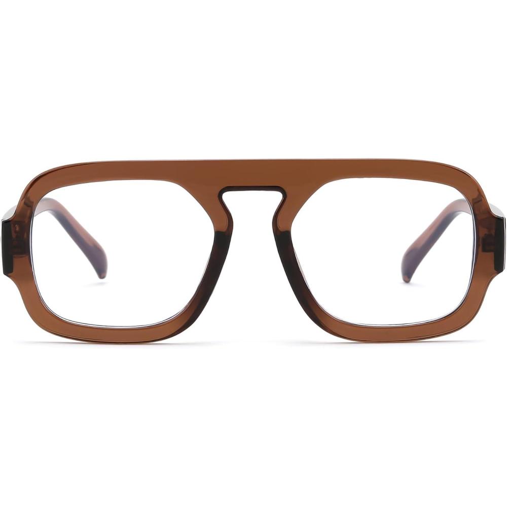 imageFEISEDY Fashion Blue Light Blocking Glasses for Woman Men Trendy Vintage Square Frame Stylish Fake Eyeglasses B0285Brown