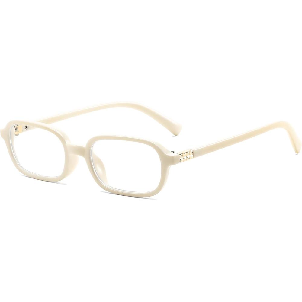 imageFEISEDY Fashion Rectangular Blue Light Glasses for Women Retro Small Frames Vintage Trendy 90s Square Eyeglasses B0255Beige