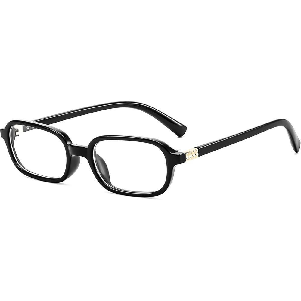 imageFEISEDY Fashion Rectangular Blue Light Glasses for Women Retro Small Frames Vintage Trendy 90s Square Eyeglasses B0255Black