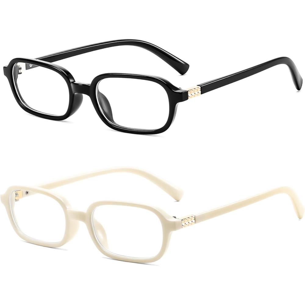 imageFEISEDY Fashion Rectangular Blue Light Glasses for Women Retro Small Frames Vintage Trendy 90s Square Eyeglasses B0255Black and Beige