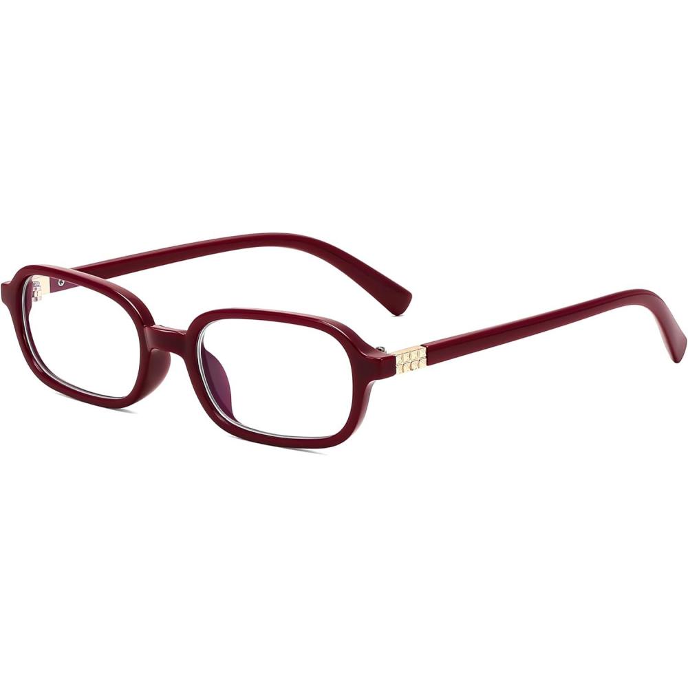 imageFEISEDY Fashion Rectangular Blue Light Glasses for Women Retro Small Frames Vintage Trendy 90s Square Eyeglasses B0255Burgundy