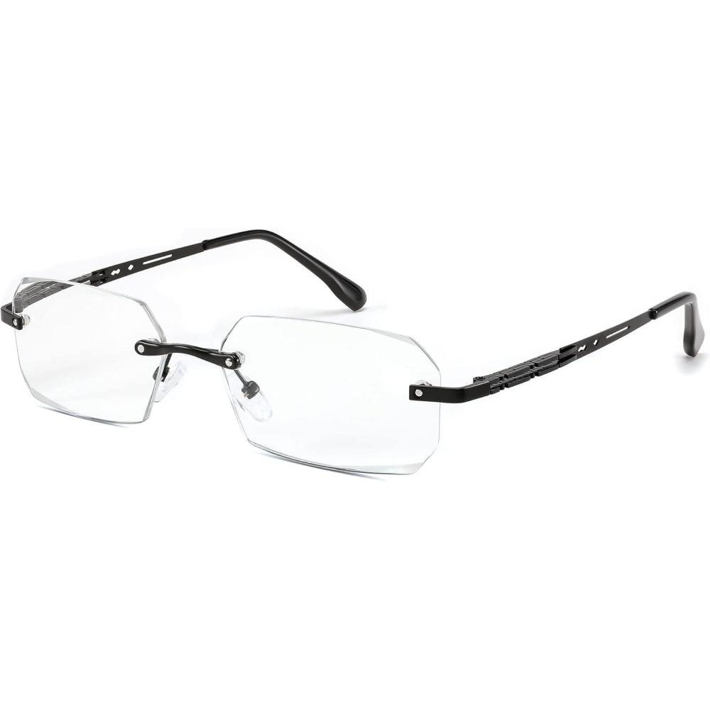 imageFEISEDY Fashion Rimless Reading Glasses Blue Light Blocking Metal Anti Glare Digital Eyestrain Reader B2983Black