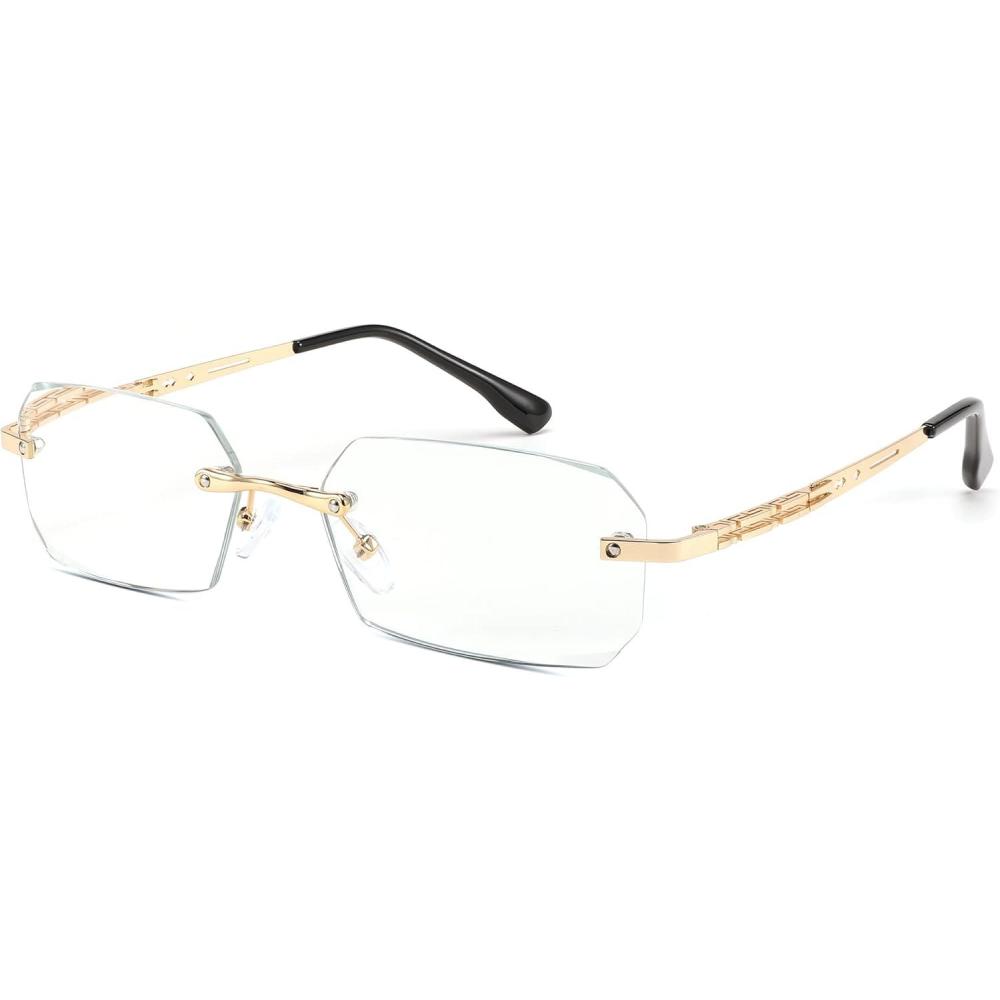 imageFEISEDY Fashion Rimless Reading Glasses Blue Light Blocking Metal Anti Glare Digital Eyestrain Reader B2983Golden