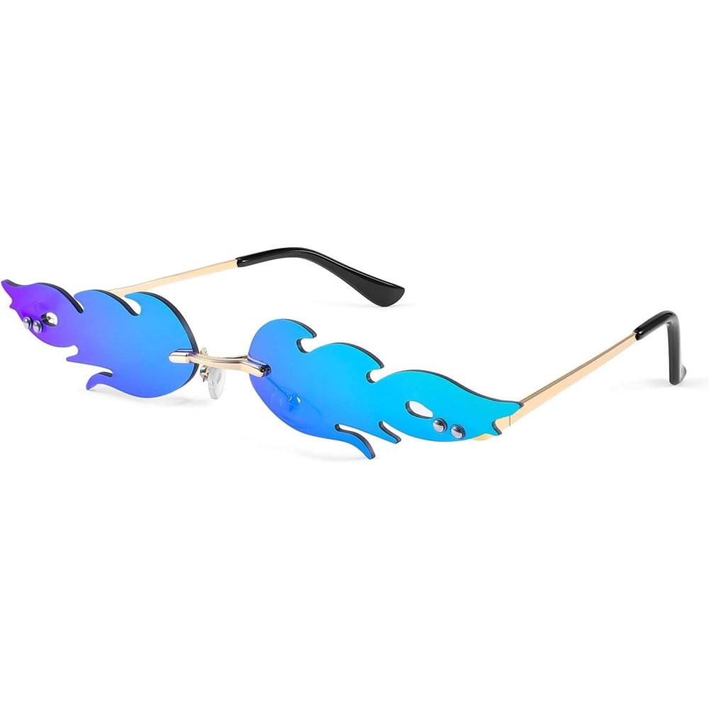 imageFEISEDY Fire Flame Sunglasses for Women Mirror Rimless Fire Shaped Novelty Sunglasses B2839003 Green Mirror Flame