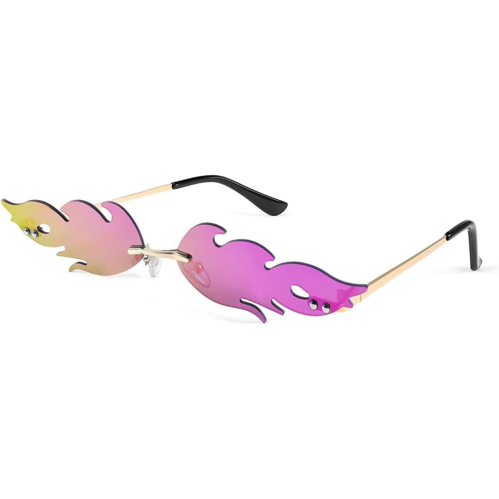 imageFEISEDY Fire Flame Sunglasses for Women Mirror Rimless Fire Shaped Novelty Sunglasses B2839004 Purple Mirror Flame