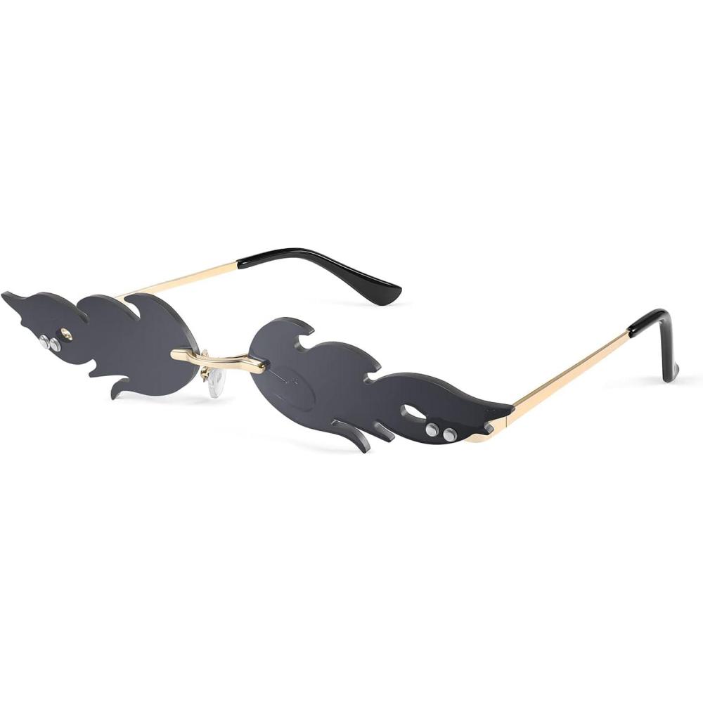 imageFEISEDY Fire Flame Sunglasses for Women Mirror Rimless Fire Shaped Novelty Sunglasses B2839005 Grey Lens Flame