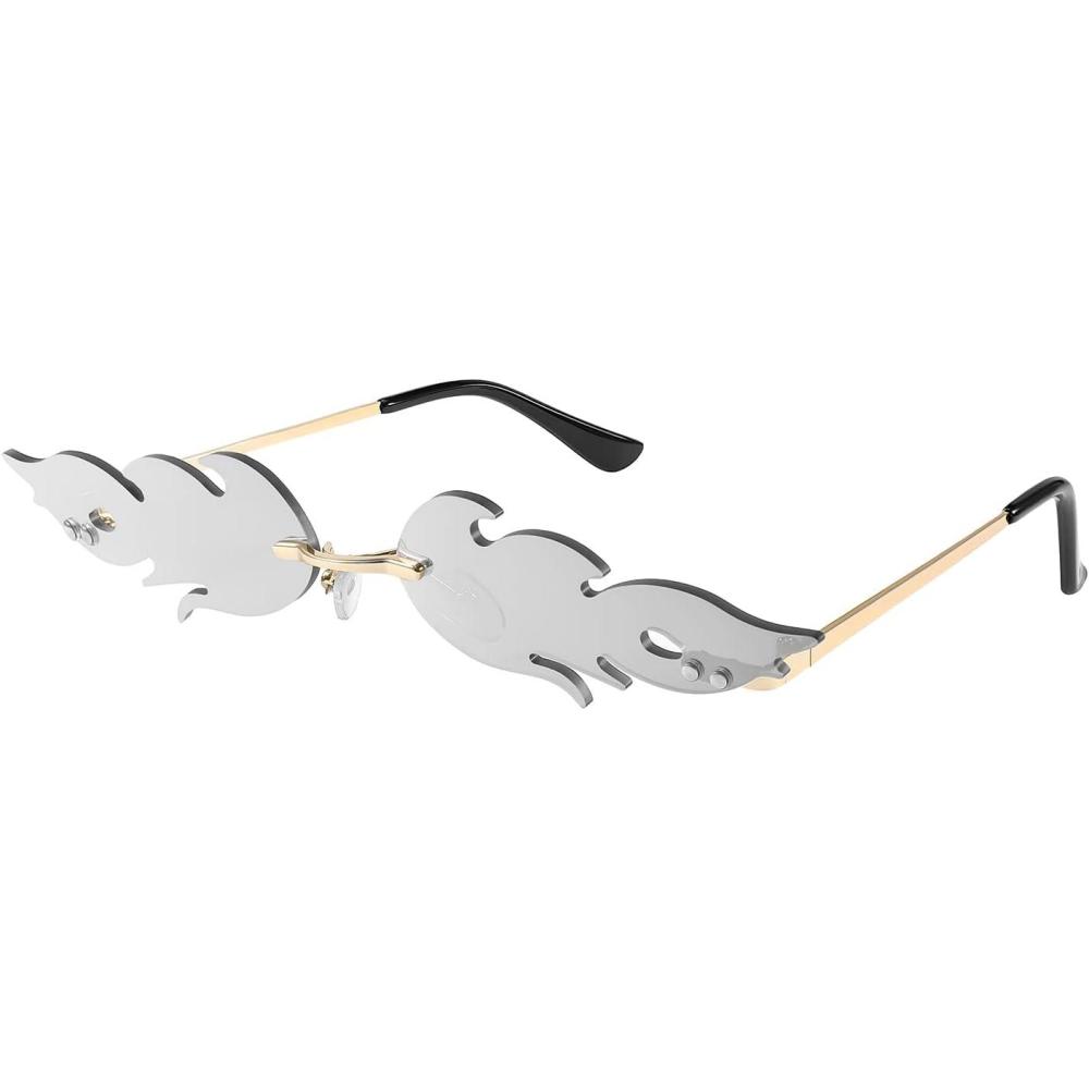 imageFEISEDY Fire Flame Sunglasses for Women Mirror Rimless Fire Shaped Novelty Sunglasses B2839006 Silver Mirror Flame