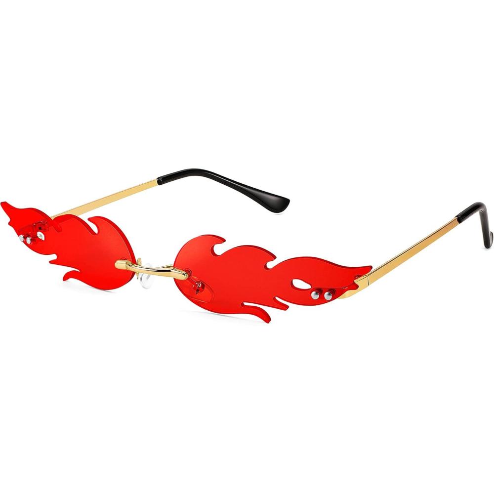 imageFEISEDY Fire Flame Sunglasses for Women Mirror Rimless Fire Shaped Novelty Sunglasses B2839009 Red Lens