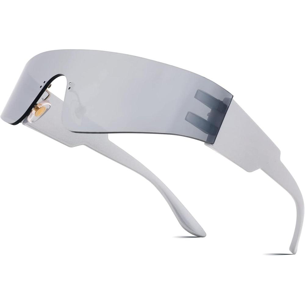 imageFEISEDY Futuristic Visor Punk Sunglasses Rimless One Piece Goggles Miorred Shades Women Men B2927White Mirrored