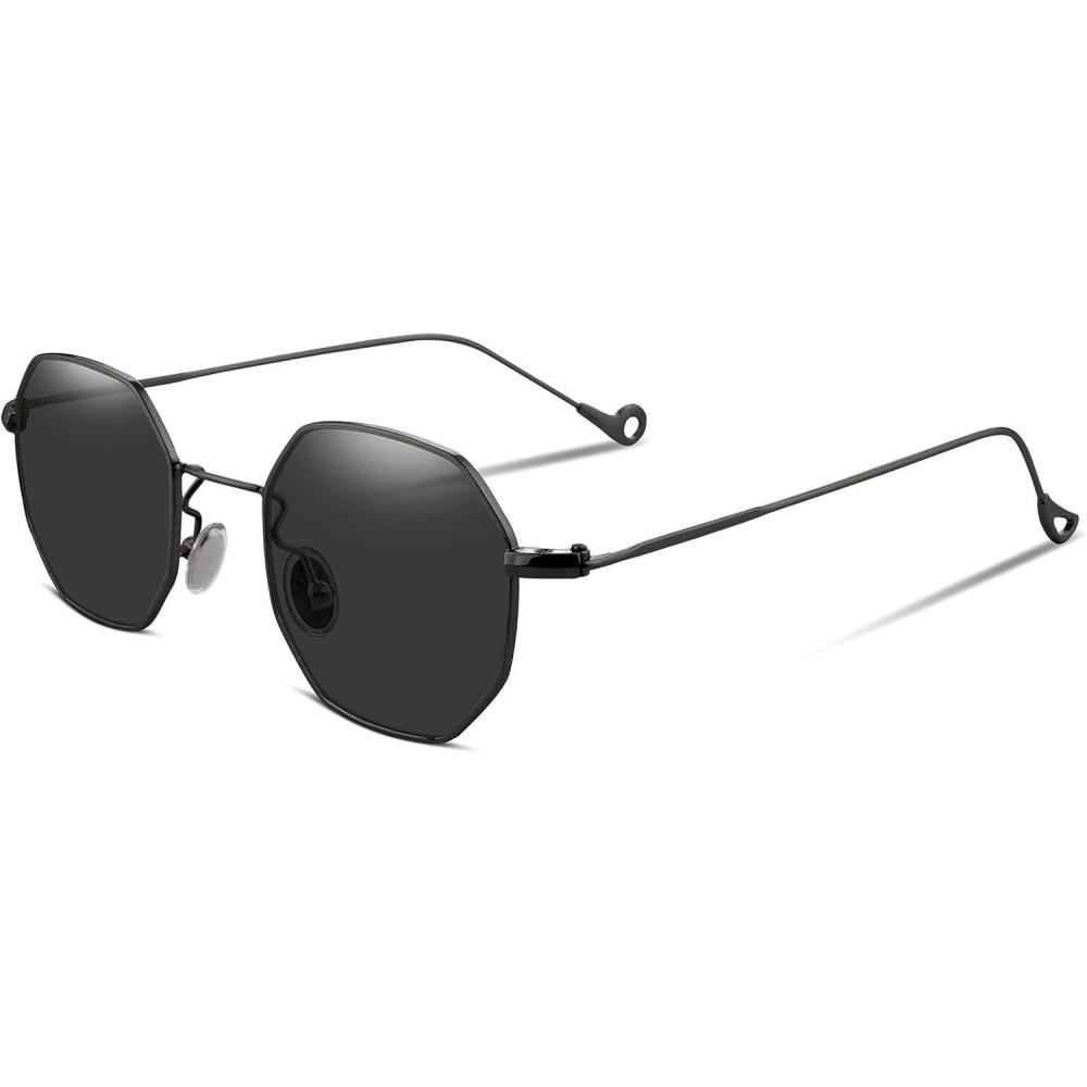 imageFEISEDY Hipster Small Polygon Women Men Sunglasses Delicate Metal Frame B2254Black Frame Grey Lens