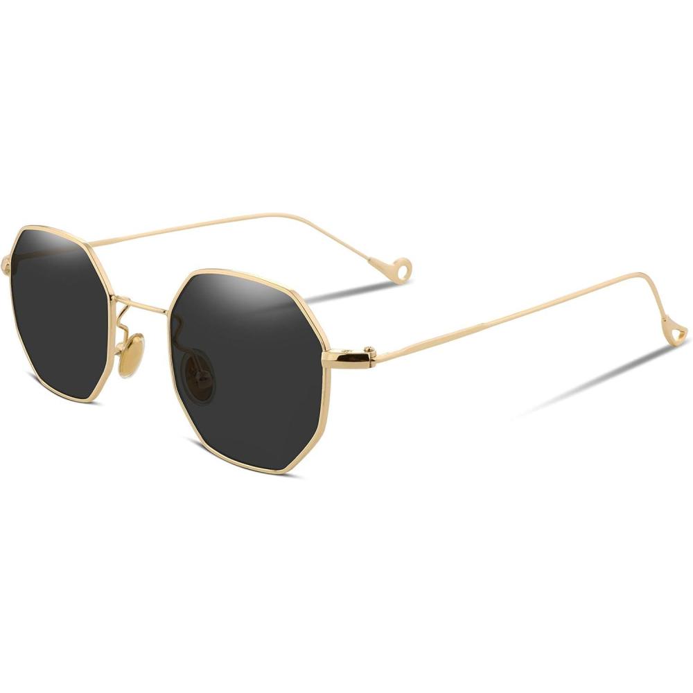 imageFEISEDY Hipster Small Polygon Women Men Sunglasses Delicate Metal Frame B2254Golden Frame Grey Lens