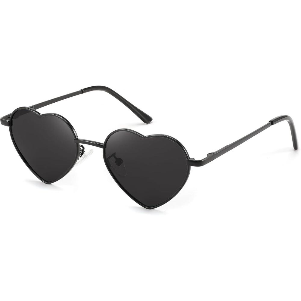 imageFEISEDY Kids Polarized Heart Sunglasses for Girls ampamp Boys Sweet Lovely Metal Frame UV400 Protection for Age 510 B2851001 Black FrameGray LensBlack Temples