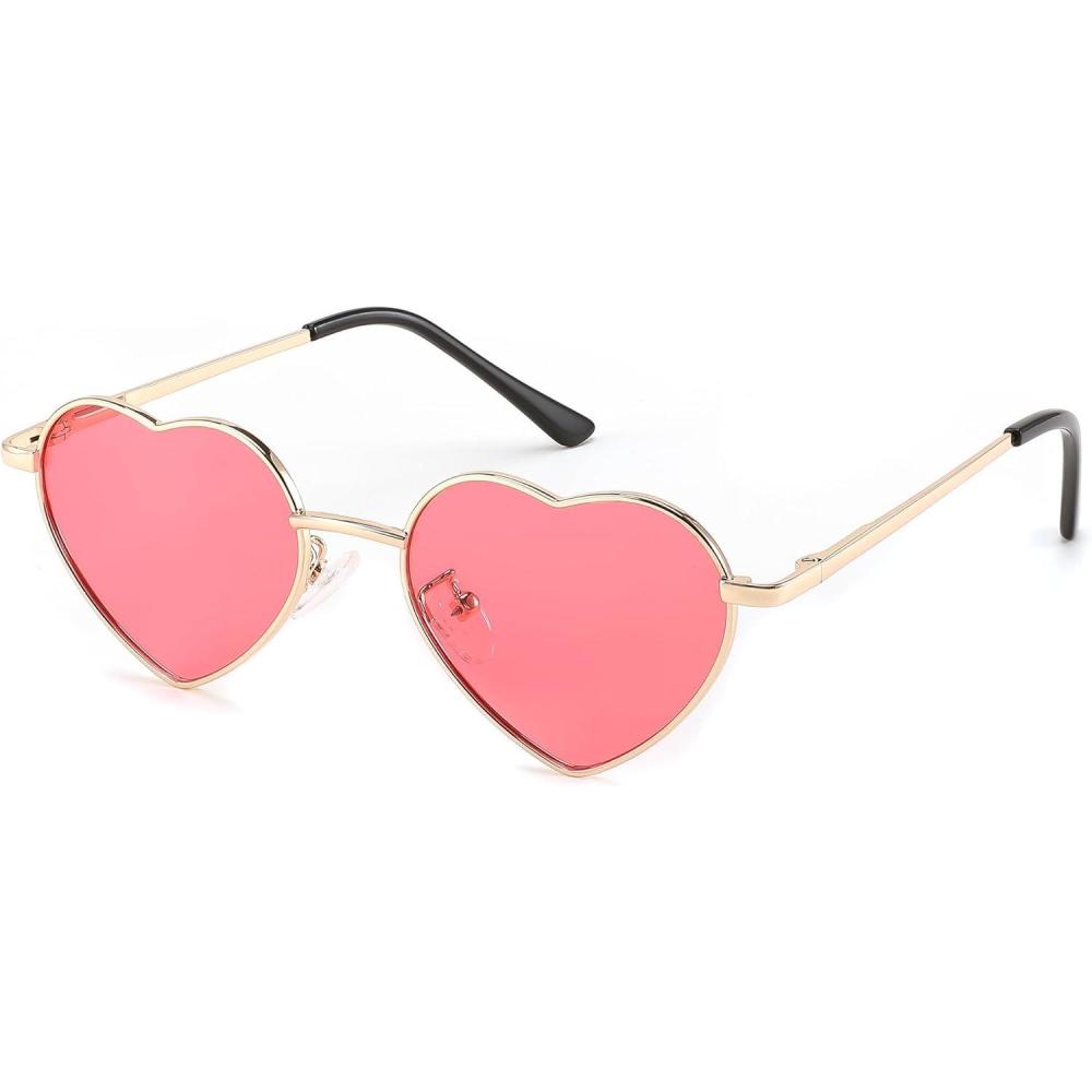 imageFEISEDY Kids Polarized Heart Sunglasses for Girls ampamp Boys Sweet Lovely Metal Frame UV400 Protection for Age 510 B2851003 Gold FramePink LensGold Temples