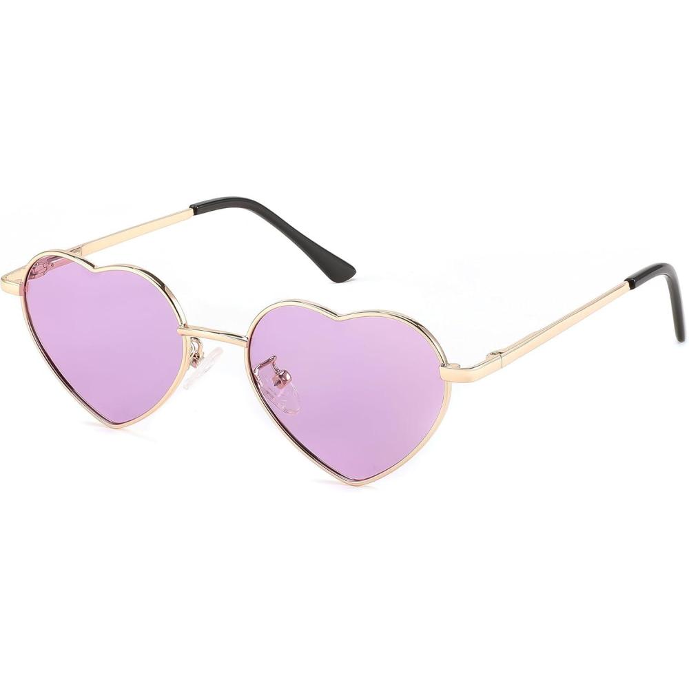 imageFEISEDY Kids Polarized Heart Sunglasses for Girls ampamp Boys Sweet Lovely Metal Frame UV400 Protection for Age 510 B2851010gold FramePurple LensGold Temples