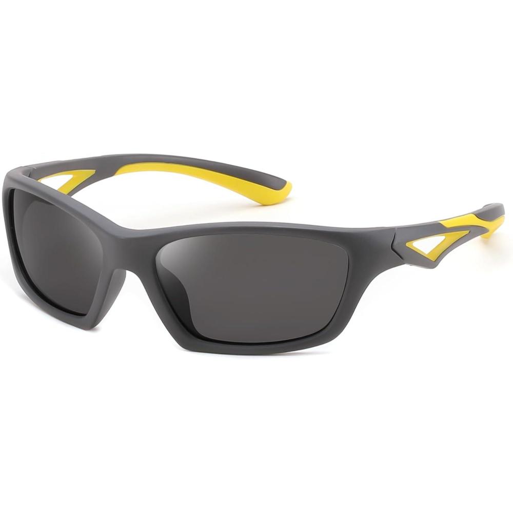 imageFEISEDY Kids Polarized Sunglasses TR90 Sports Cycling Glasses UV400 for Boys Girls Age 310 B0160Grey Frame Grey Lens