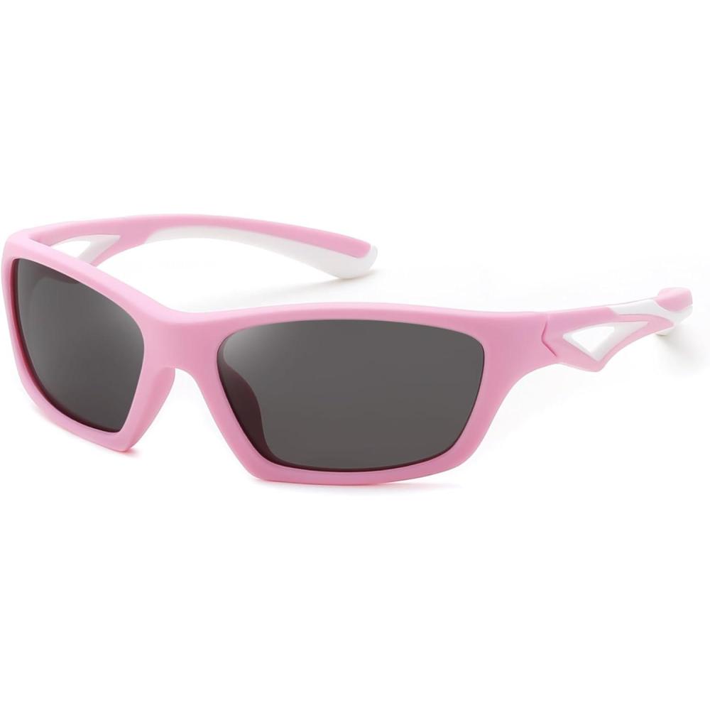 imageFEISEDY Kids Polarized Sunglasses TR90 Sports Cycling Glasses UV400 for Boys Girls Age 310 B0160Pink Frame Grey Lens