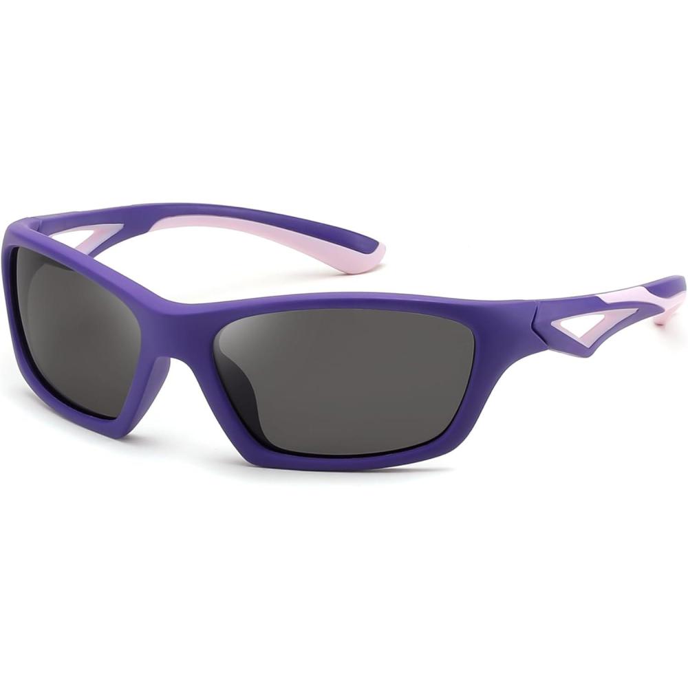 imageFEISEDY Kids Polarized Sunglasses TR90 Sports Cycling Glasses UV400 for Boys Girls Age 310 B0160Purple Frame Grey Lens