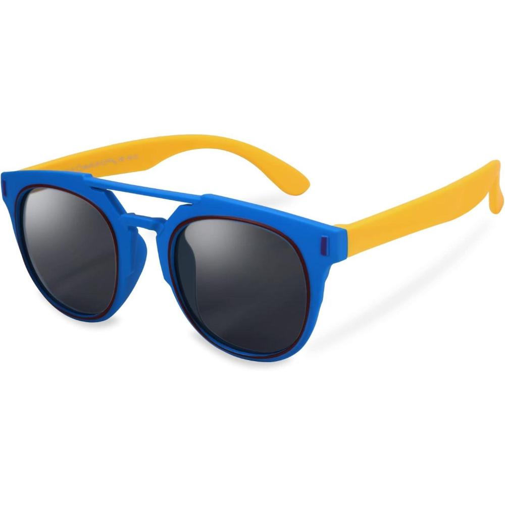 imageFEISEDY Kids Polarized Sunglasses for Girls Boys Sunglasses Rubber Round Frame UV400 Age 512 B2818005blue FramePolarized Lens