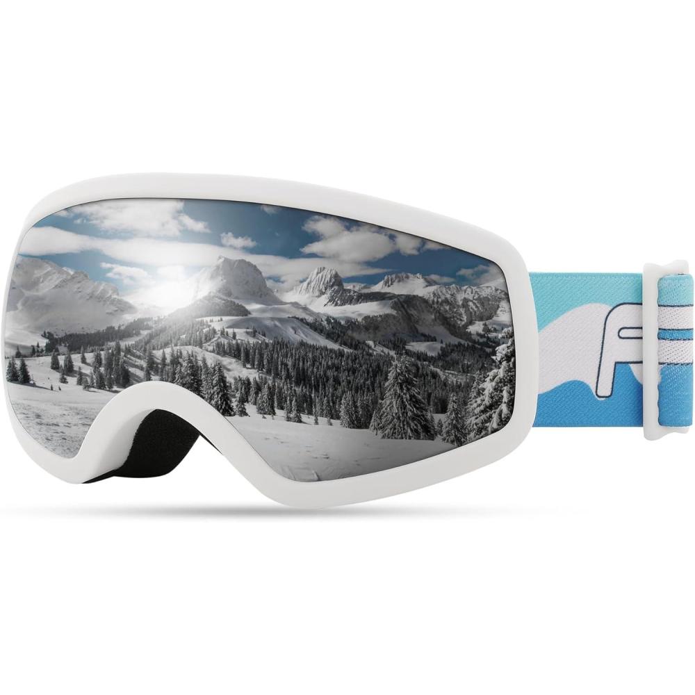 imageFEISEDY Kids Ski GogglesSnowboard Goggles for Boys Girl YouthOTG Anti Fog UV Protection Snow Goggles B0019White Frame White Mirrored Lens Vlt 117