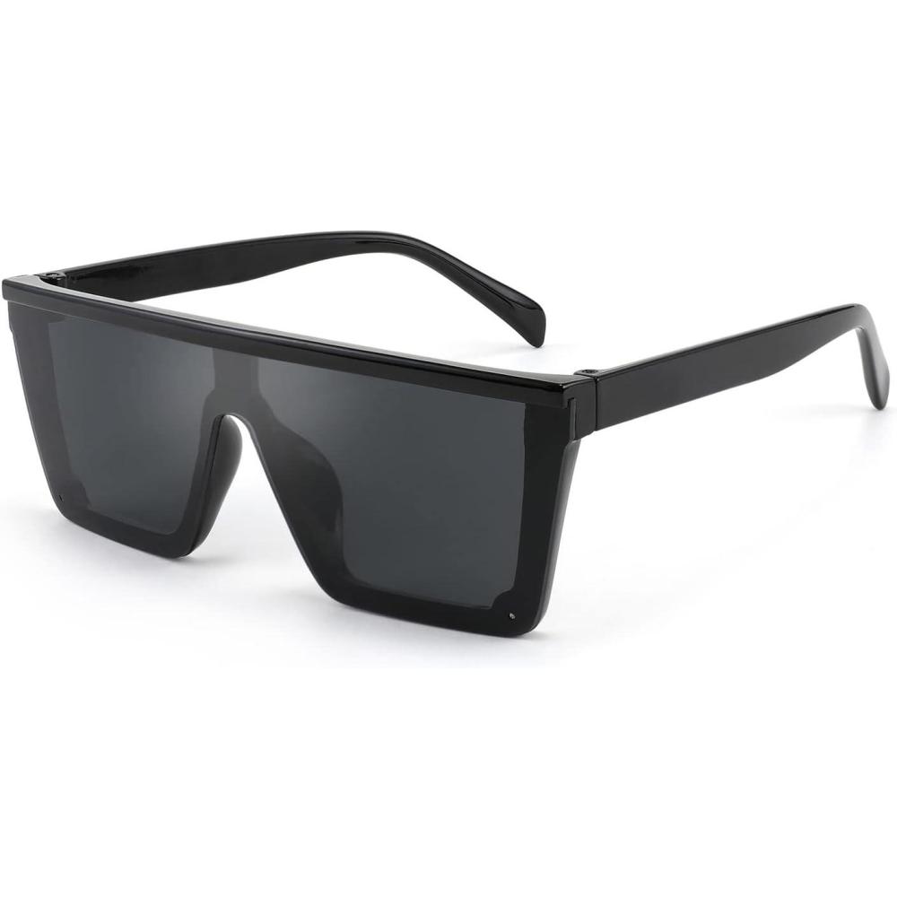 imageFEISEDY Kids Sunglasses Flat Top Shield Square Sunglasses with Rimless Fashion Shades for Age 17 B4061Black FrameGrey Lens