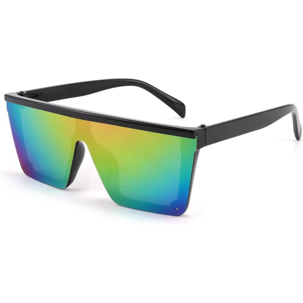 imageFEISEDY Kids Sunglasses Flat Top Shield Square Sunglasses with Rimless Fashion Shades for Age 17 B4061Black FrameRianbow Lens