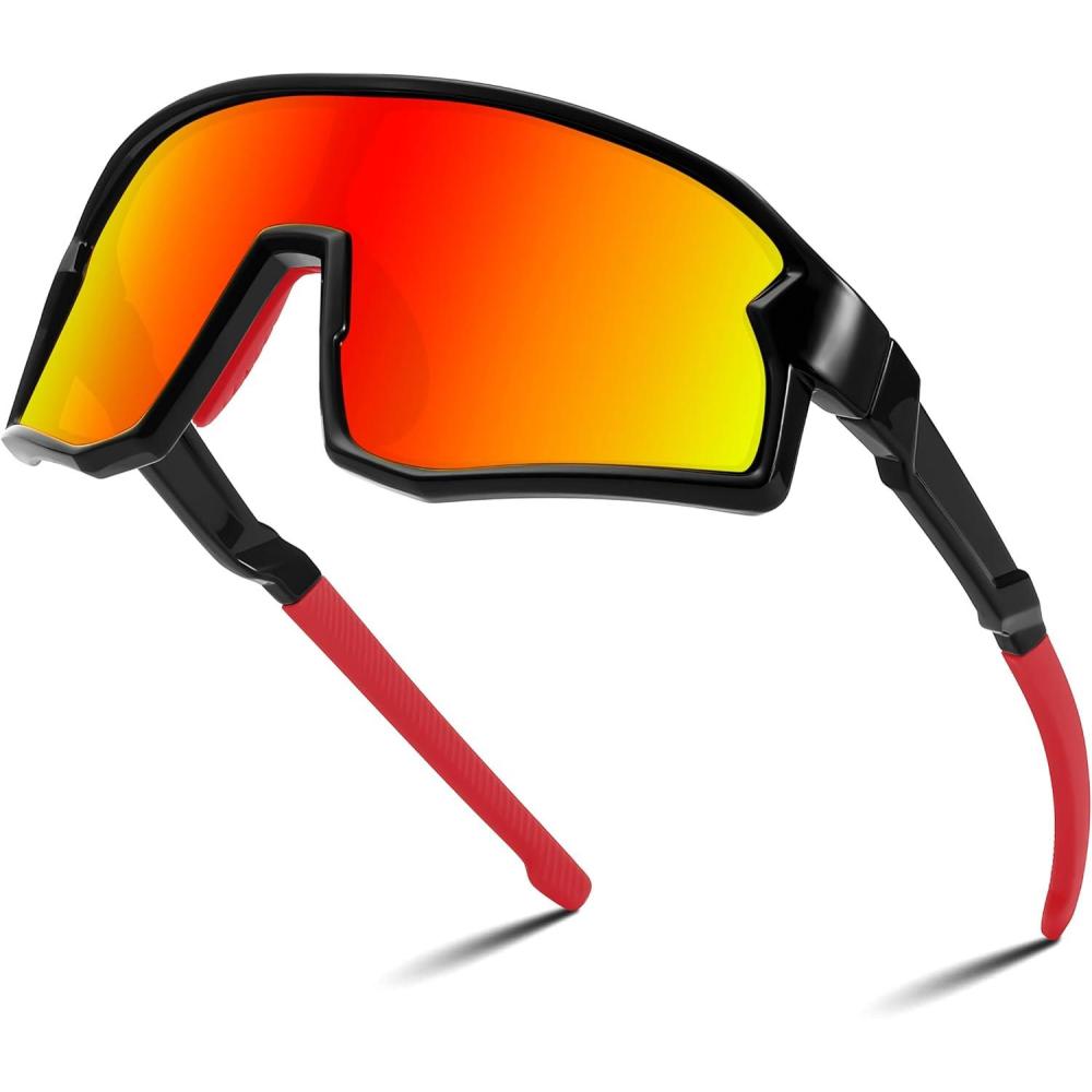 imageFEISEDY Kids Sunglasses Polarized Youth Baseball Sunglasses Sports Cycling Glasses for Boys Girls Age 48 B0183Black Frame Red Mirrored Lens