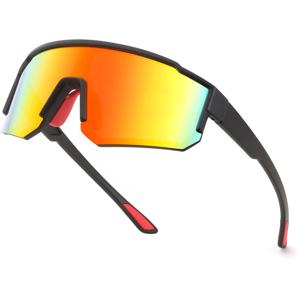 imageFEISEDY Kids Sunglasses Youth Baseball Polarized Sunglasses Sports Lightweight TR90 Frame Boys Girls Cycling B0213Black Frame Red Mirrored Lens