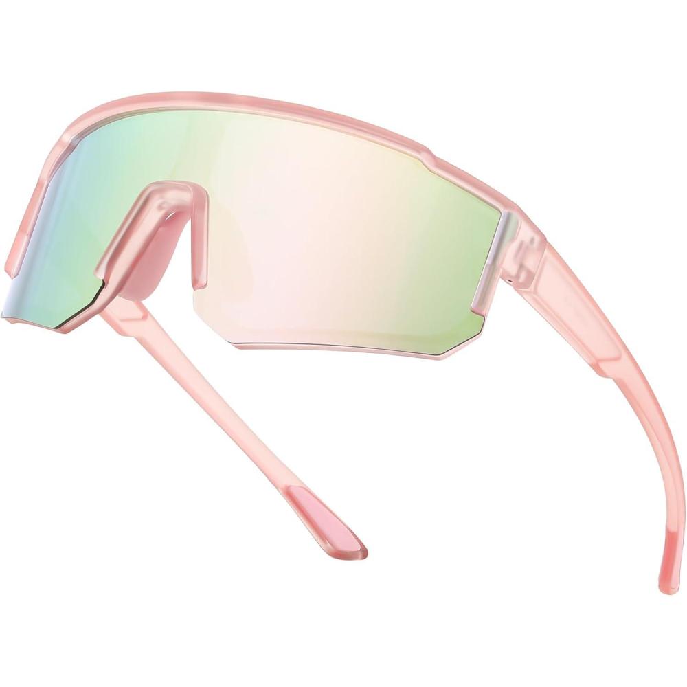 imageFEISEDY Kids Sunglasses Youth Baseball Polarized Sunglasses Sports Lightweight TR90 Frame Boys Girls Cycling B0213Pink Frame Pink Mirrored Lens