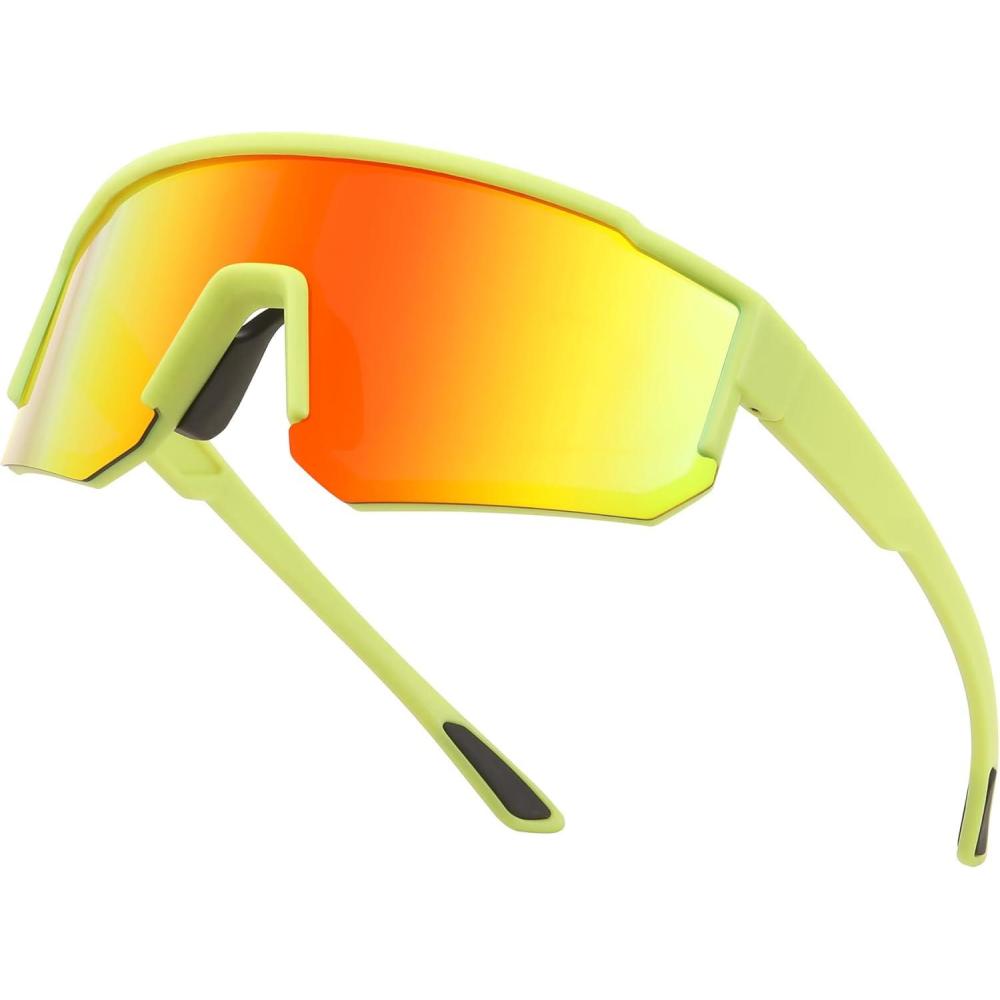 imageFEISEDY Kids Sunglasses Youth Baseball Polarized Sunglasses Sports Lightweight TR90 Frame Boys Girls Cycling B0213Yellow Frame Red Mirrored Lens