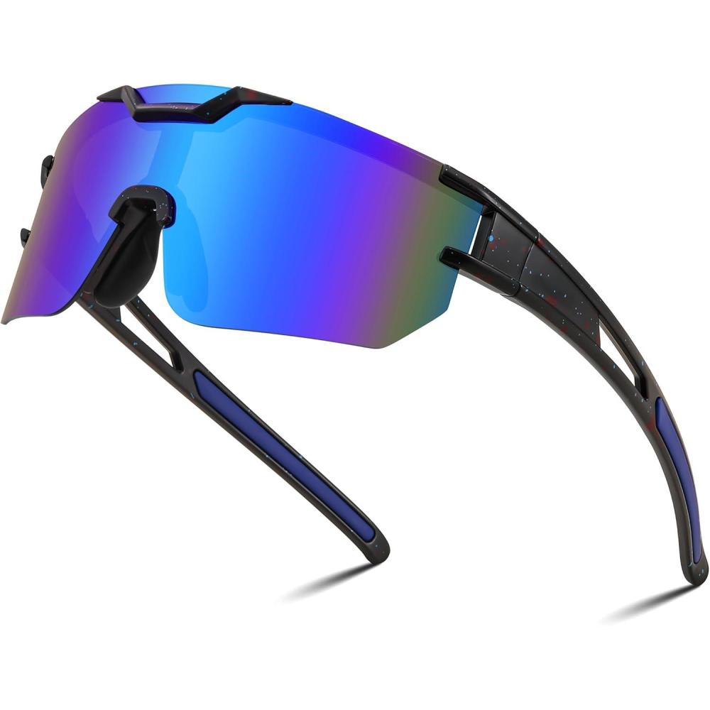 imageFEISEDY Kids Sunglasses Youth Baseball Sun Glasses UV400 Sports Cycling Softball Sunglasses for Adult Boys Girls B0227Black Frame Blue Mirrored Lens