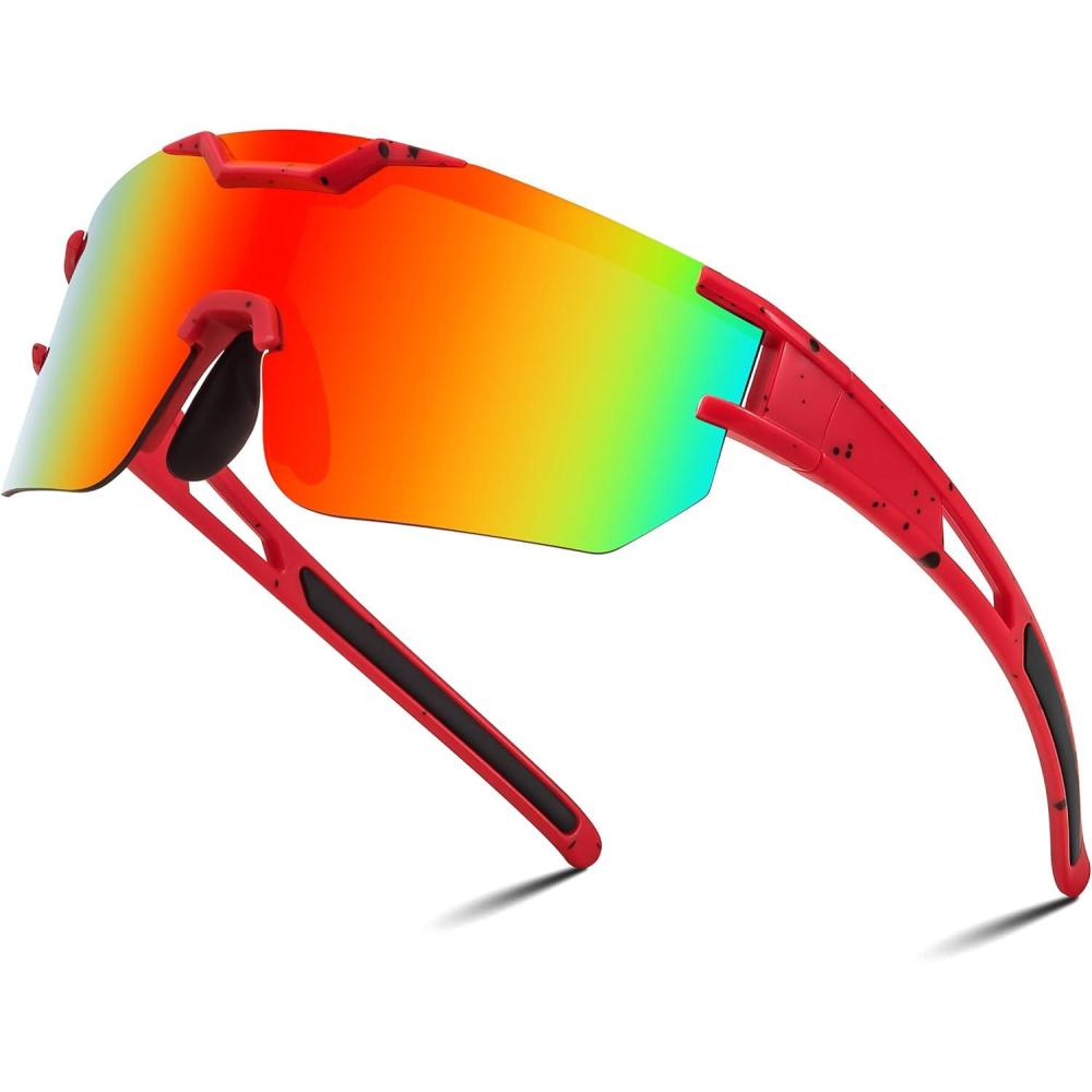 imageFEISEDY Kids Sunglasses Youth Baseball Sun Glasses UV400 Sports Cycling Softball Sunglasses for Adult Boys Girls B0227Red Frame Red Mirrored Lens