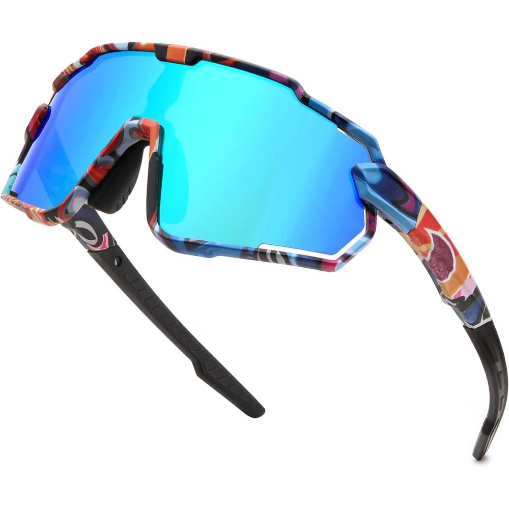 imageFEISEDY Kids Teens Baseball Polarized Sunglasses Lightweight Frame UV400 Sports Cycling Shades for Boys Girls B0190Muticolor Frame Blue Mirrored Lens