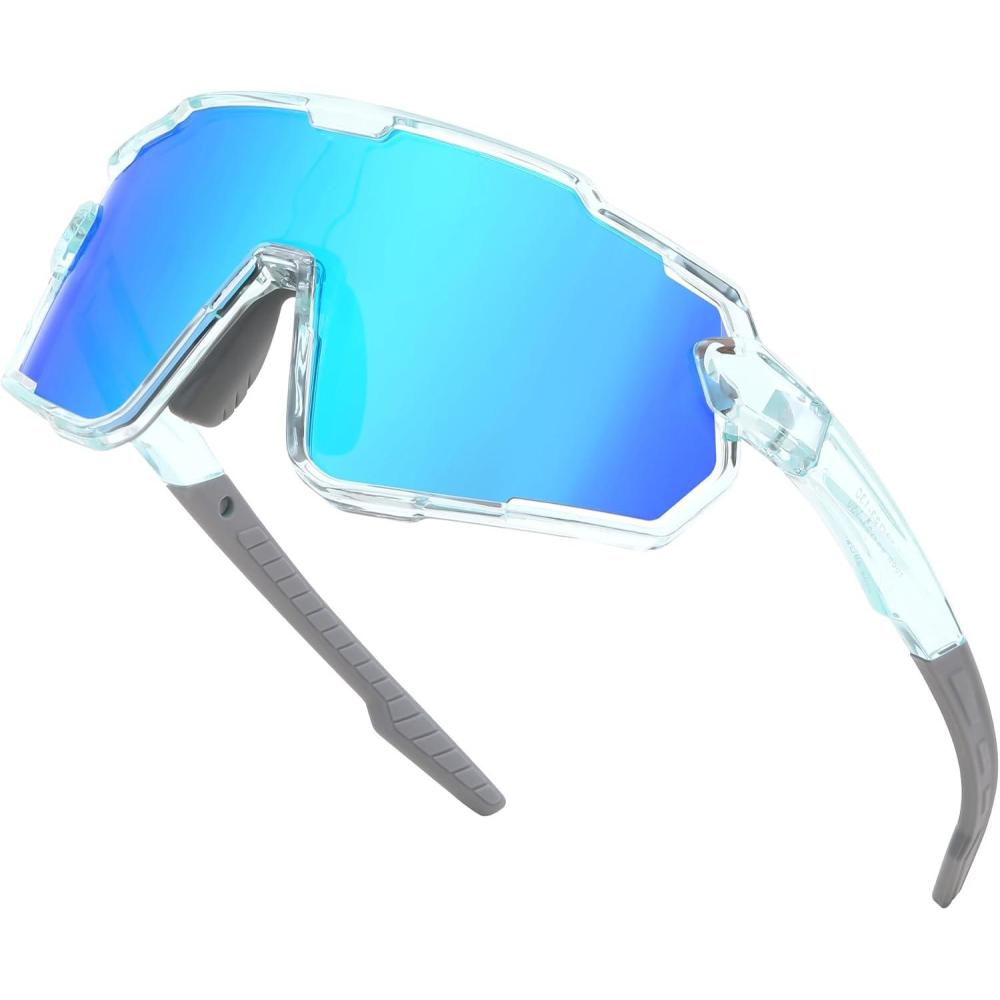 imageFEISEDY Kids Teens Baseball Polarized Sunglasses Lightweight Frame UV400 Sports Cycling Shades for Boys Girls B0190Transparent Blue Frame Blue Mirrored Lens