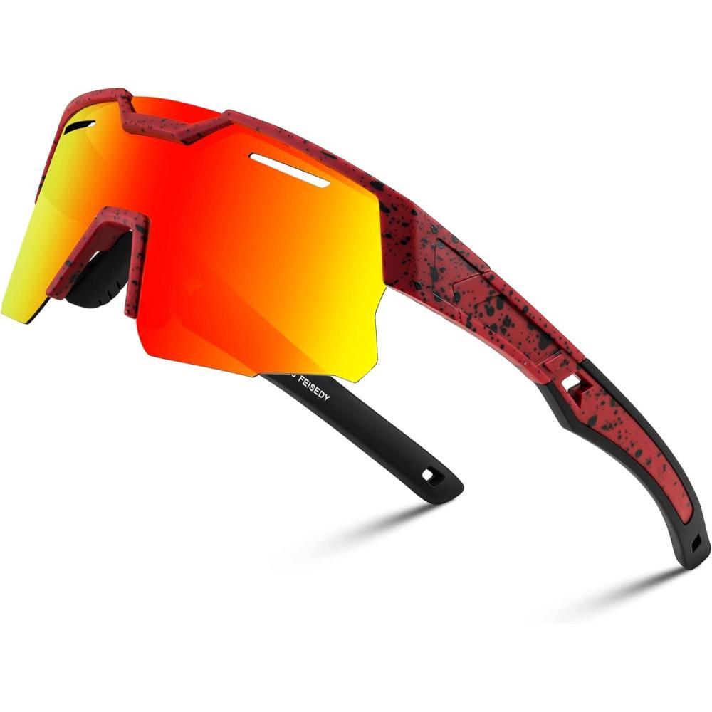 imageFEISEDY Kids Teens Baseball Polarized Sunglasses Sports Cycling Glasses for Youth Boys Girls Age 816 B0157006 Red Frame Red Mirrored Lens