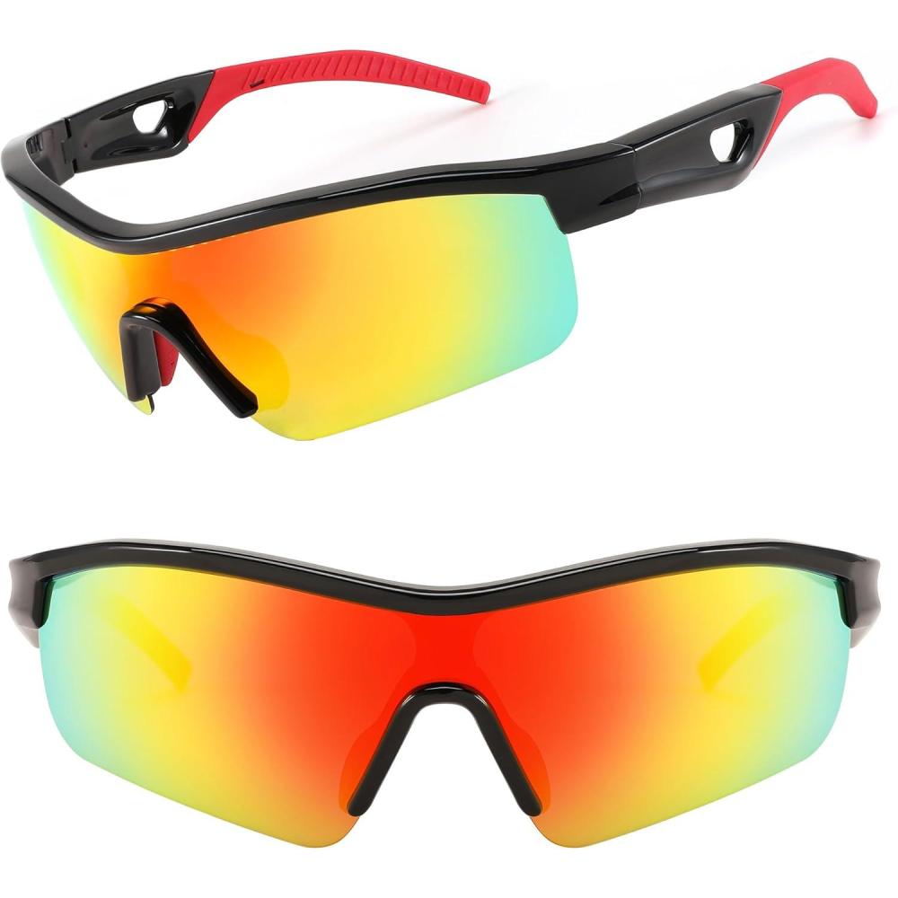 imageFEISEDY Men Sunglasses Polarized Cycling Sunglasses UV400 Sports Baseball Running Fishing Hiking Shades B2372001 Black Frame Red Mirror