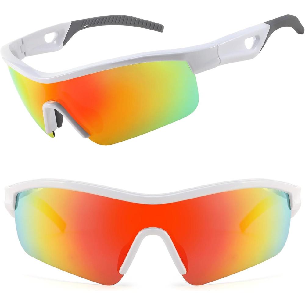 imageFEISEDY Men Sunglasses Polarized Cycling Sunglasses UV400 Sports Baseball Running Fishing Hiking Shades B2372002 White Frame Red Mirror