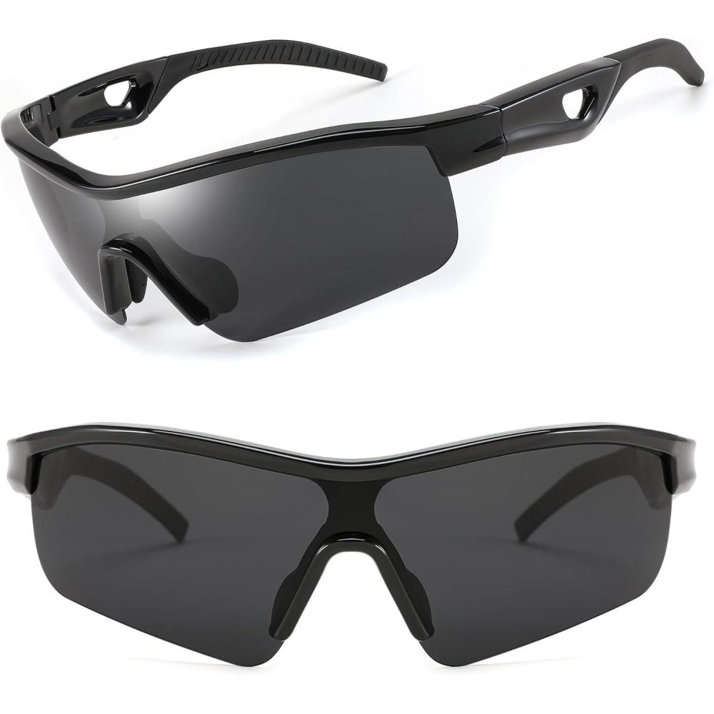 imageFEISEDY Men Sunglasses Polarized Cycling Sunglasses UV400 Sports Baseball Running Fishing Hiking Shades B2372003 Black Frame Grey
