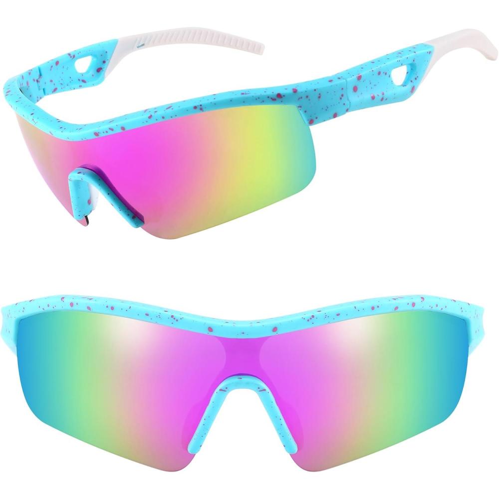 imageFEISEDY Men Sunglasses Polarized Cycling Sunglasses UV400 Sports Baseball Running Fishing Hiking Shades B2372006 Blue Red Frame Purple Mirror