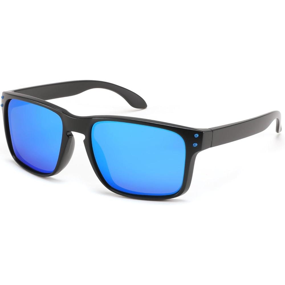 imageFEISEDY Men Sunglasses PolarizedSquare Vintage Cycling Running Fishing Golf Hiking Sports Sun Glasses B0080Polarized Blue Mirrored Lenses With Black Temples 003