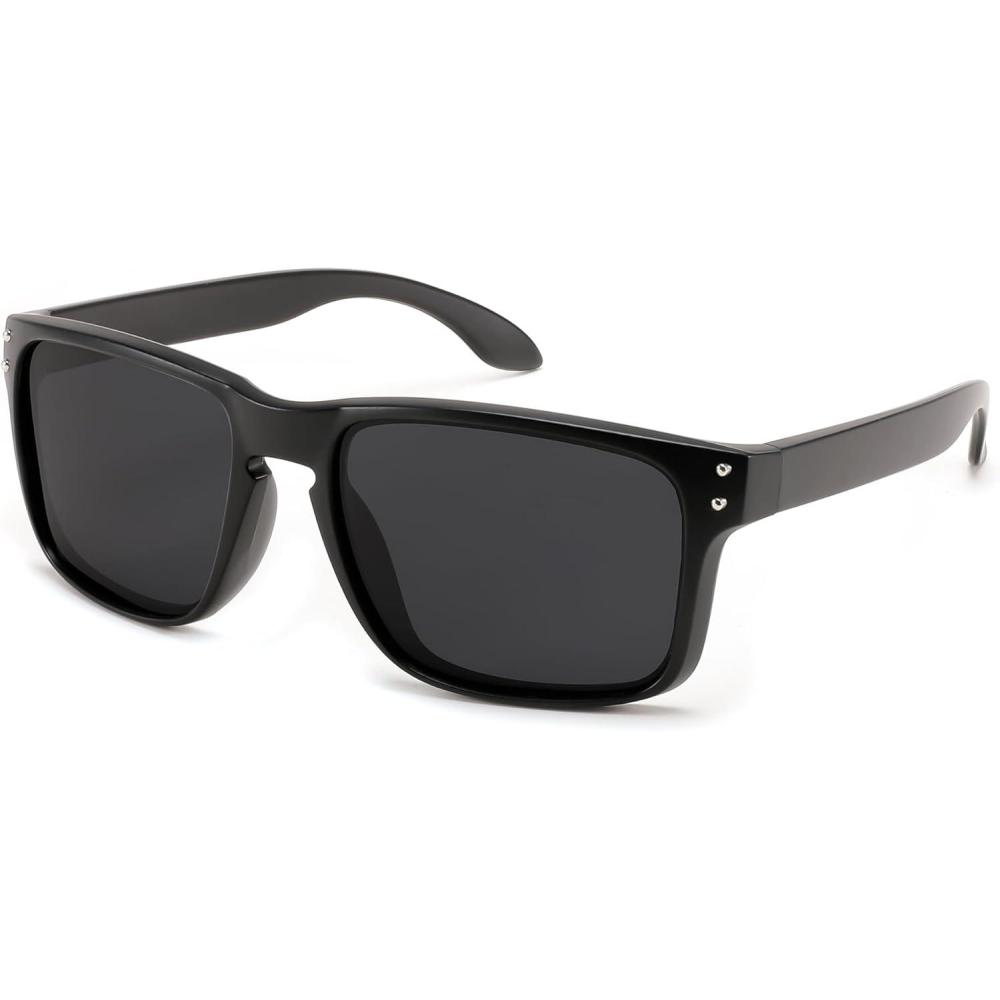 imageFEISEDY Men Sunglasses PolarizedSquare Vintage Cycling Running Fishing Golf Hiking Sports Sun Glasses B0080Polarized Gray Lenses With Black Temples 001